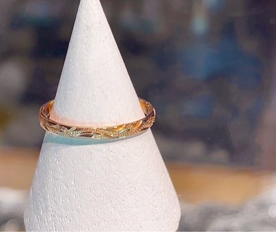 画像1: 手彫り 14k gold 2mm幅 Barrel ring