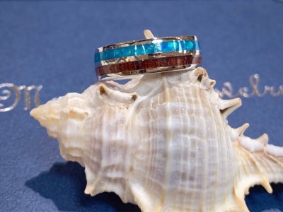 画像1: Koa wood & Blue opal ring